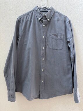 L.L.Bean Signature Slim Fit Men's Blue Gray Button-Down 100% Cotton Shirt Medium